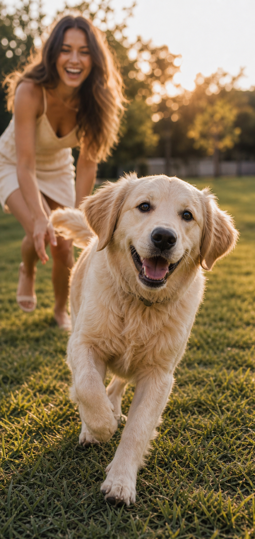 Dog running toward the camera outdoors
